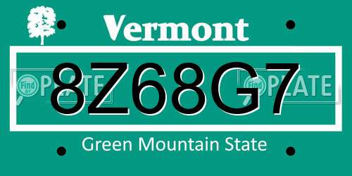 8Z68G7 Vermont License Plate