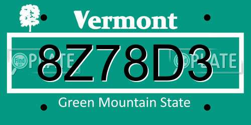 8Z78D3 Vermont License Plate