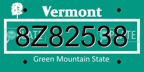 8Z82538 Vermont License Plate