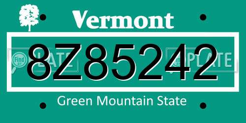 8Z85242 Vermont License Plate