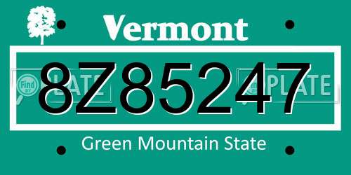 8Z85247 Vermont License Plate