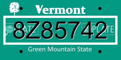 8Z85742 Vermont License Plate
