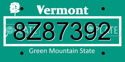 8Z87392 Vermont License Plate