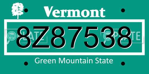 8Z87538 Vermont License Plate