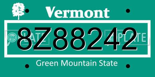 8Z88242 Vermont License Plate