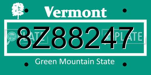 8Z88247 Vermont License Plate