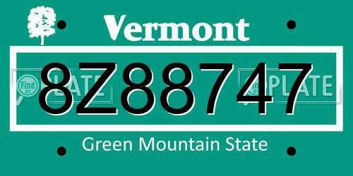 8Z88747 Vermont License Plate