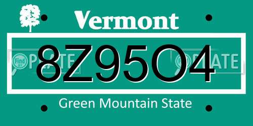 8Z95O4 Vermont License Plate