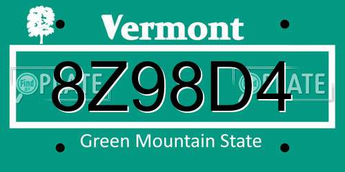 8Z98D4 Vermont License Plate