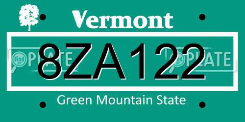 8ZA122 Vermont License Plate