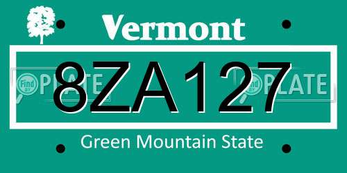 8ZA127 Vermont License Plate