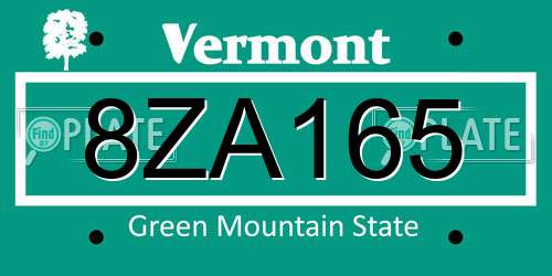 8ZA165 Vermont License Plate