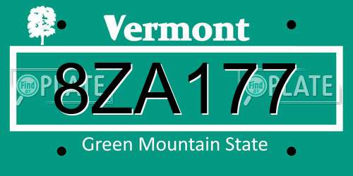 8ZA177 Vermont License Plate