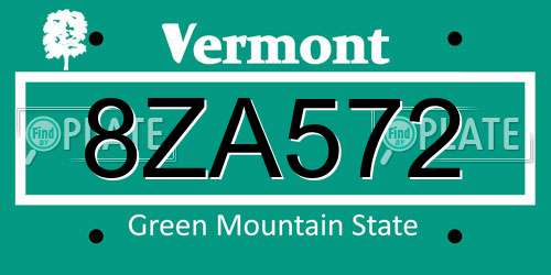 8ZA572 Vermont License Plate