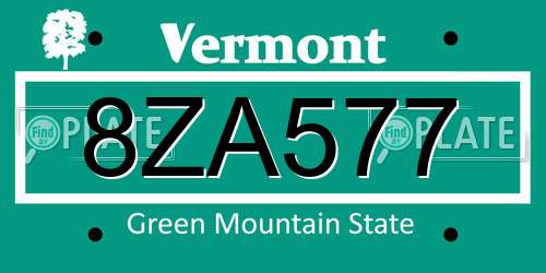 8ZA577 Vermont License Plate