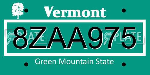 8ZAA975 Vermont License Plate