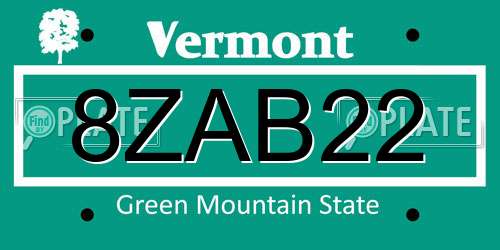 8ZAB22 Vermont License Plate