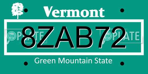 8ZAB72 Vermont License Plate