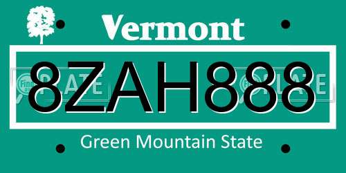 8ZAH888 Vermont License Plate