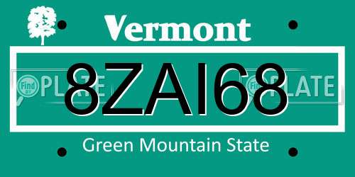 8ZAI68 Vermont License Plate