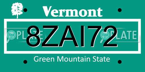 8ZAI72 Vermont License Plate