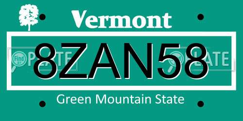 8ZAN58 Vermont License Plate