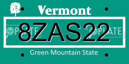8ZAS22 Vermont License Plate