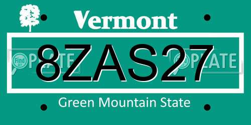 8ZAS27 Vermont License Plate