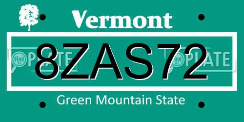 8ZAS72 Vermont License Plate