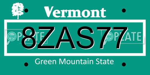 8ZAS77 Vermont License Plate