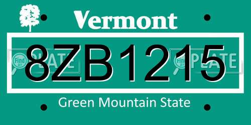8ZB1215 Vermont License Plate