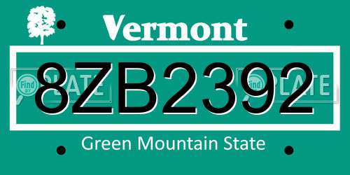 8ZB2392 Vermont License Plate