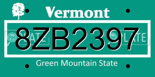 8ZB2397 Vermont License Plate