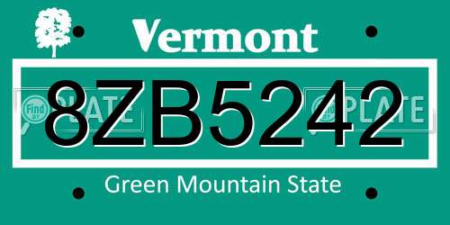 8ZB5242 Vermont License Plate