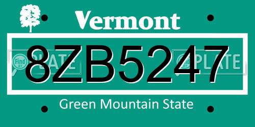 8ZB5247 Vermont License Plate