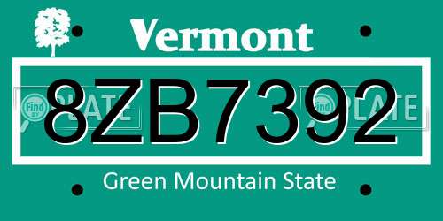 8ZB7392 Vermont License Plate