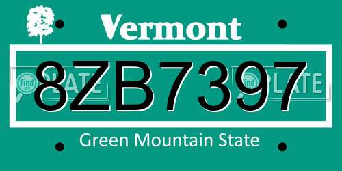 8ZB7397 Vermont License Plate
