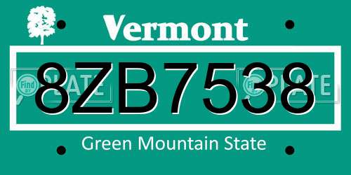 8ZB7538 Vermont License Plate