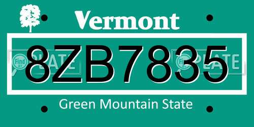 8ZB7835 Vermont License Plate