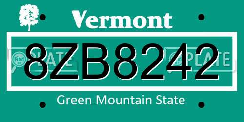 8ZB8242 Vermont License Plate