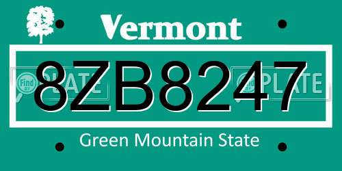 8ZB8247 Vermont License Plate