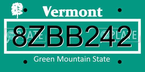 8ZBB242 Vermont License Plate