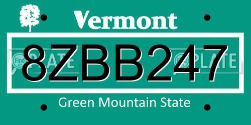 8ZBB247 Vermont License Plate