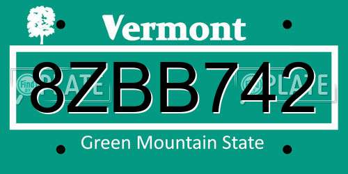 8ZBB742 Vermont License Plate