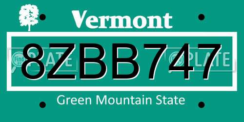 8ZBB747 Vermont License Plate