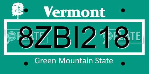8ZBI218 Vermont License Plate