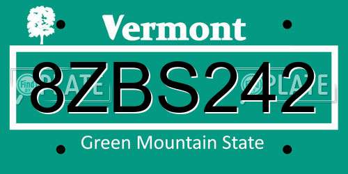 8ZBS242 Vermont License Plate