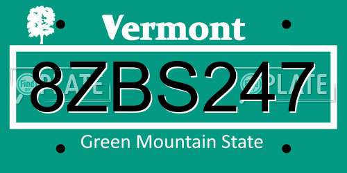 8ZBS247 Vermont License Plate