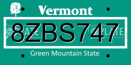 8ZBS747 Vermont License Plate