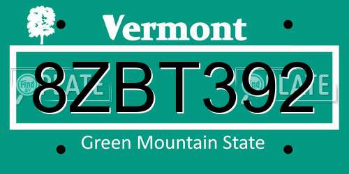 8ZBT392 Vermont License Plate